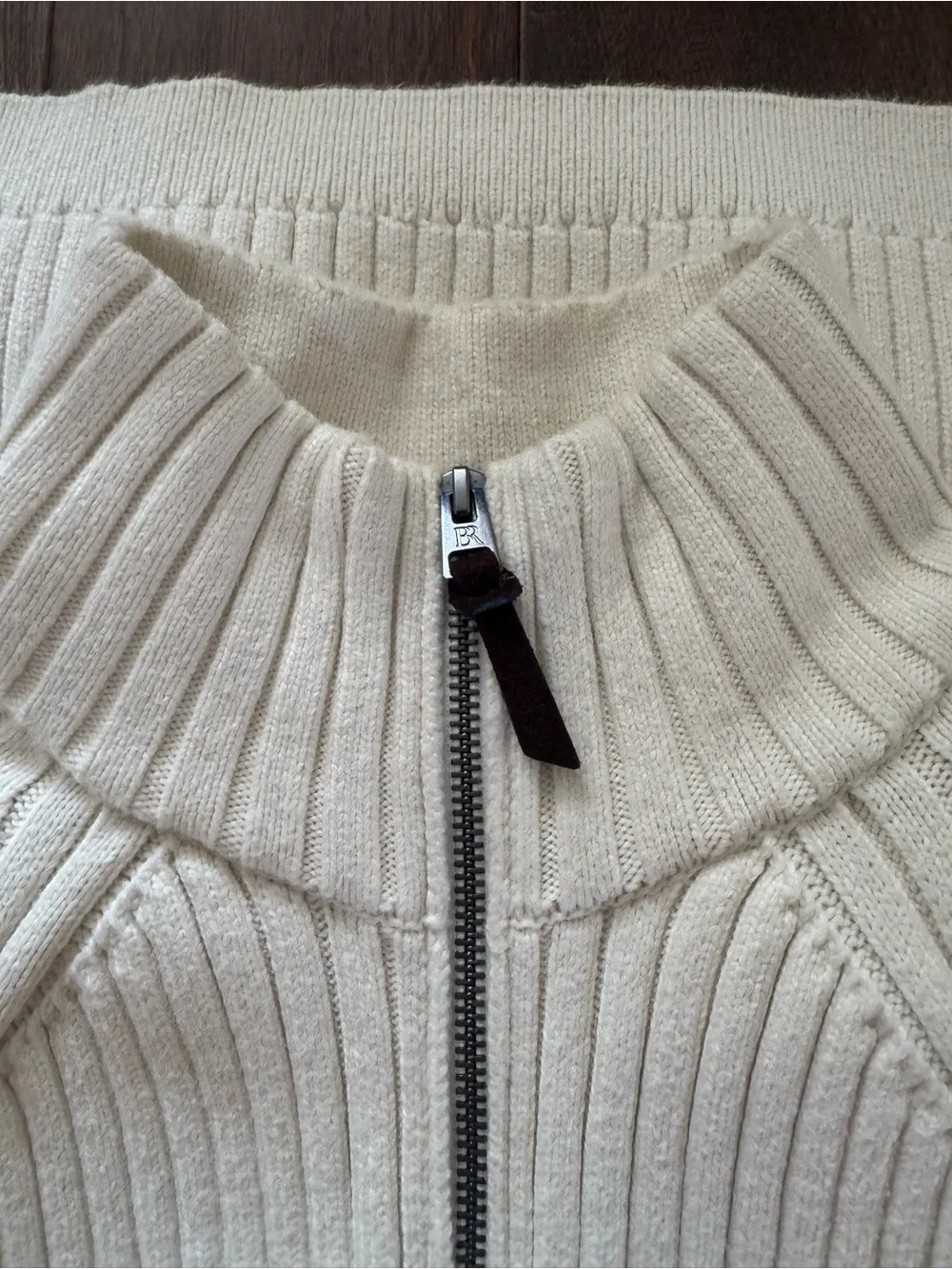 Theory Cream Ribbed Zip-Front Sweater - Banana Republic